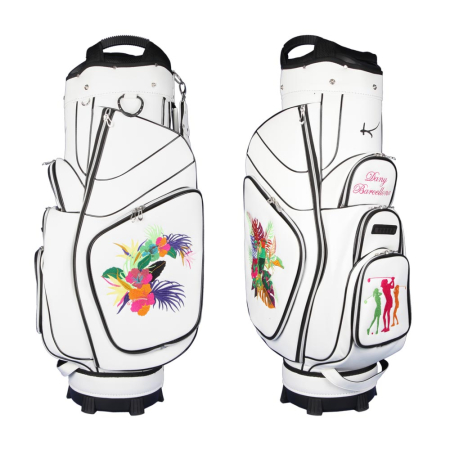 Golf bag / cart bag in white. Personalized on 4 areas. Design your cart bag online. Classic Bauhaus style